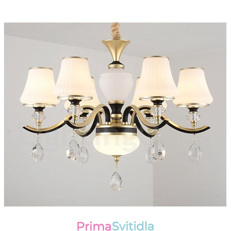 Moderní moderní retro luxusní křišťálový závěsný lustr se skleněným stínidlem