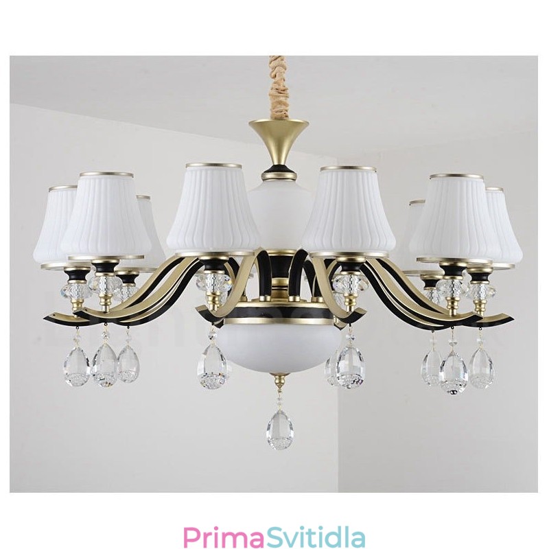 Moderní moderní retro luxusní křišťálový závěsný lustr se skleněným stínidlem