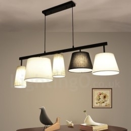Moderní Contemporary 5 lehkých ocelových závěsných svítidel s látkovým stínidlem