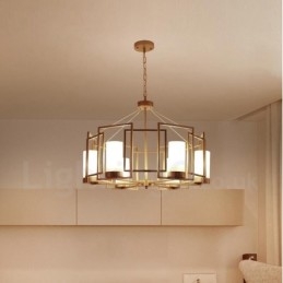 Moderní moderní závěsné svítidlo ze 6 světle mosazi se skleněným stínidlem