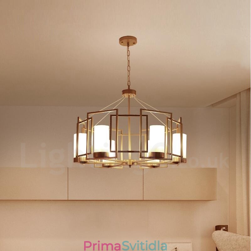 Moderní moderní závěsné svítidlo ze 6 světle mosazi se skleněným stínidlem