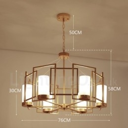 Moderní moderní závěsné svítidlo ze 6 světle mosazi se skleněným stínidlem