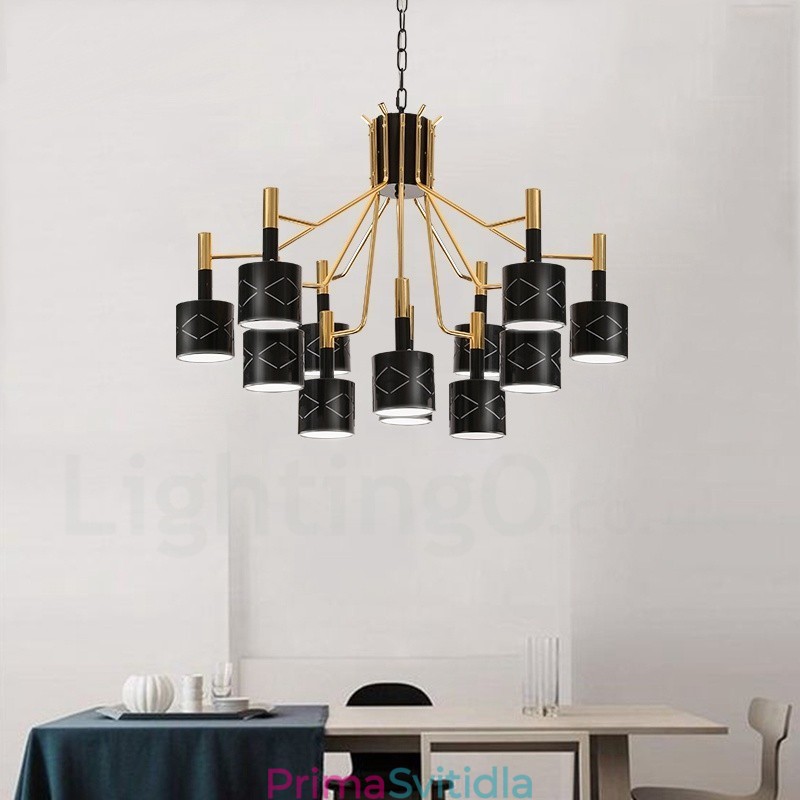 Moderní Contemporary 12 lehký ocelový lustr s ocelovým stínidlem
