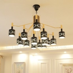 Moderní Contemporary 15 Light Steel Lustr s ocelovým stínidlem