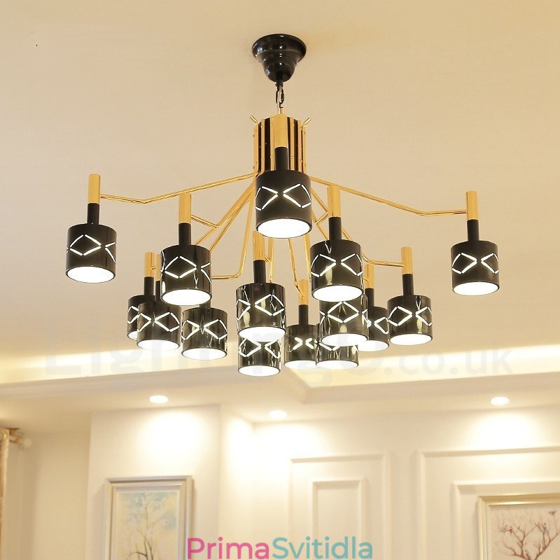 Moderní Contemporary 15 Light Steel Lustr s ocelovým stínidlem
