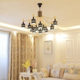 Moderní Contemporary 15 Light Steel Lustr s ocelovým stínidlem