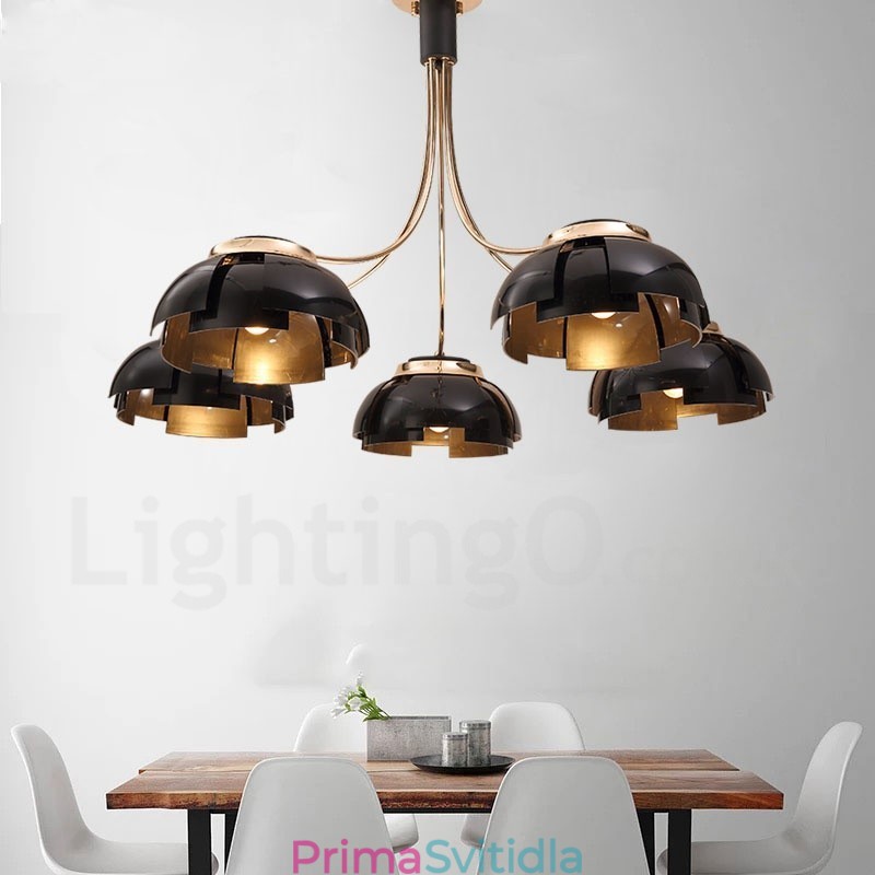 Moderní Contemporary 5 Light Steel Lustr s akrylovým stínidlem