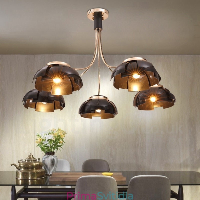Moderní Contemporary 5 Light Steel Lustr s akrylovým stínidlem