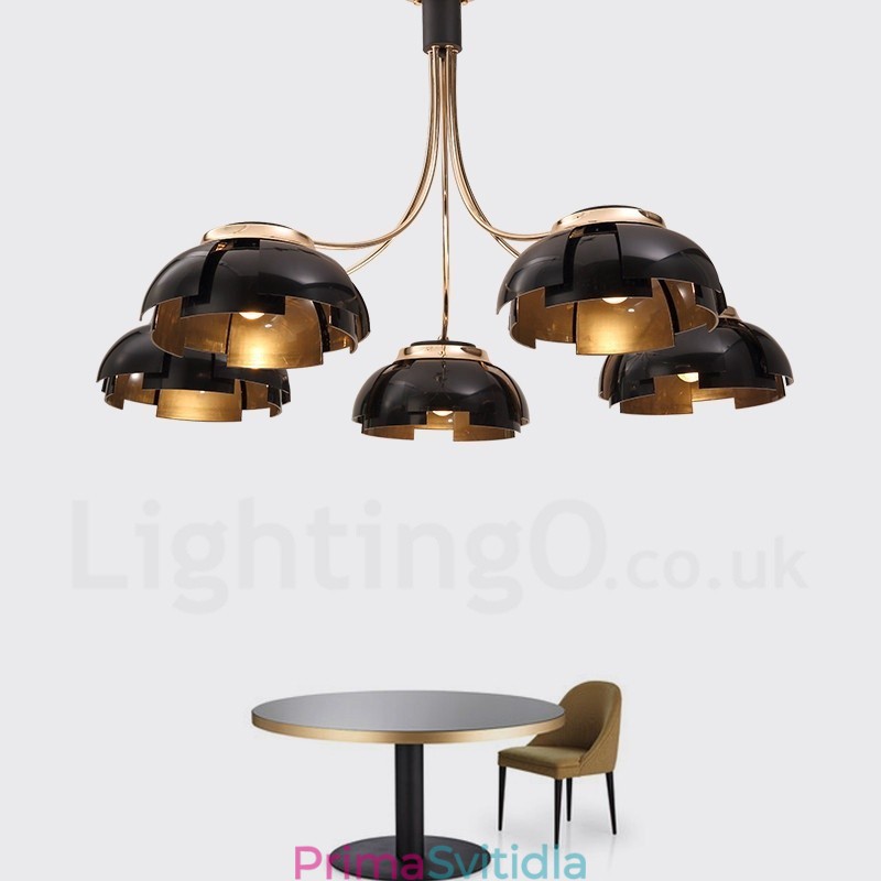 Moderní Contemporary 5 Light Steel Lustr s akrylovým stínidlem