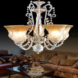 Bílý lustr Five Lights Pattern Glass Shade Hand Gold European Retro Classic