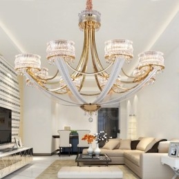 Moderní Contemporary 8 Light Steel Lustr s křišťálovým stínidlem