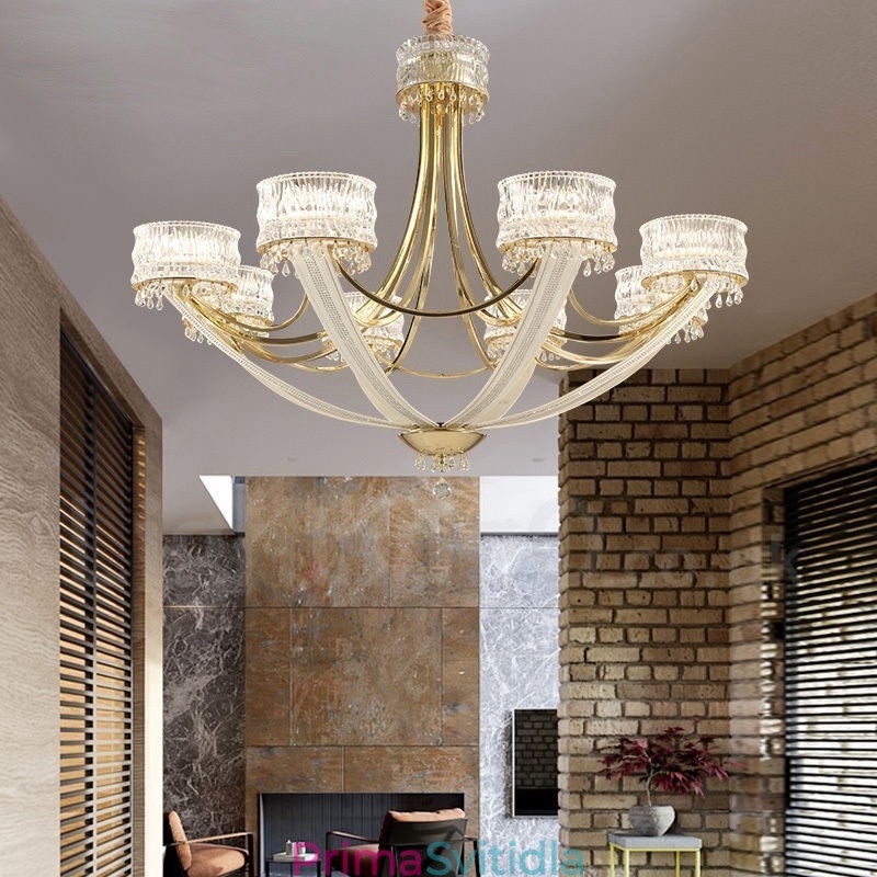 Moderní Contemporary 8 Light Steel Lustr s křišťálovým stínidlem