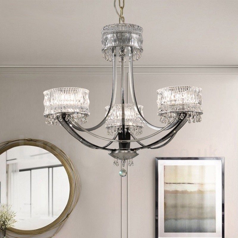 Moderní Contemporary 3 Light Steel Lustr s křišťálovým stínidlem
