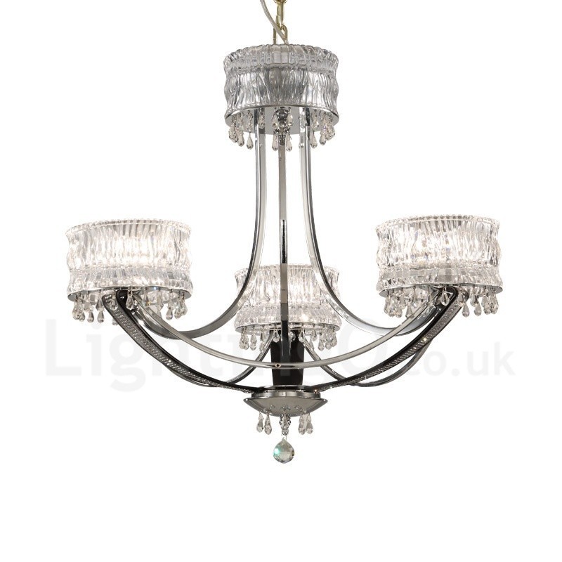 Moderní Contemporary 3 Light Steel Lustr s křišťálovým stínidlem