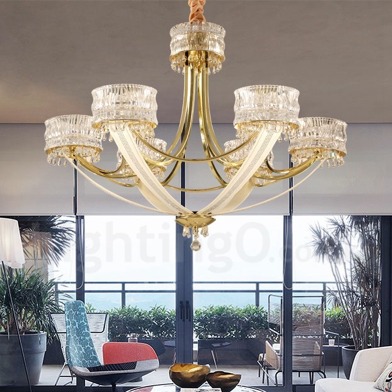 Moderní Contemporary 6 lehký ocelový lustr s křišťálovým stínidlem