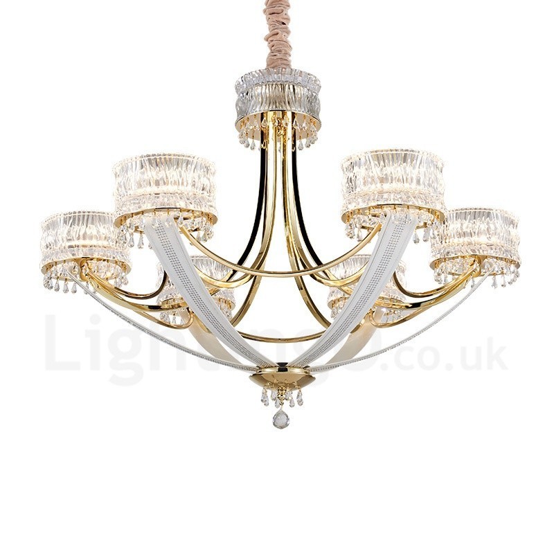 Moderní Contemporary 6 lehký ocelový lustr s křišťálovým stínidlem