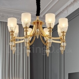 Mediterranean 8 Light Steel Lustr se skleněným stínidlem