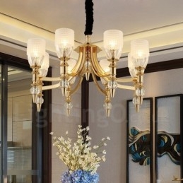 Mediterranean 8 Light Steel Lustr se skleněným stínidlem