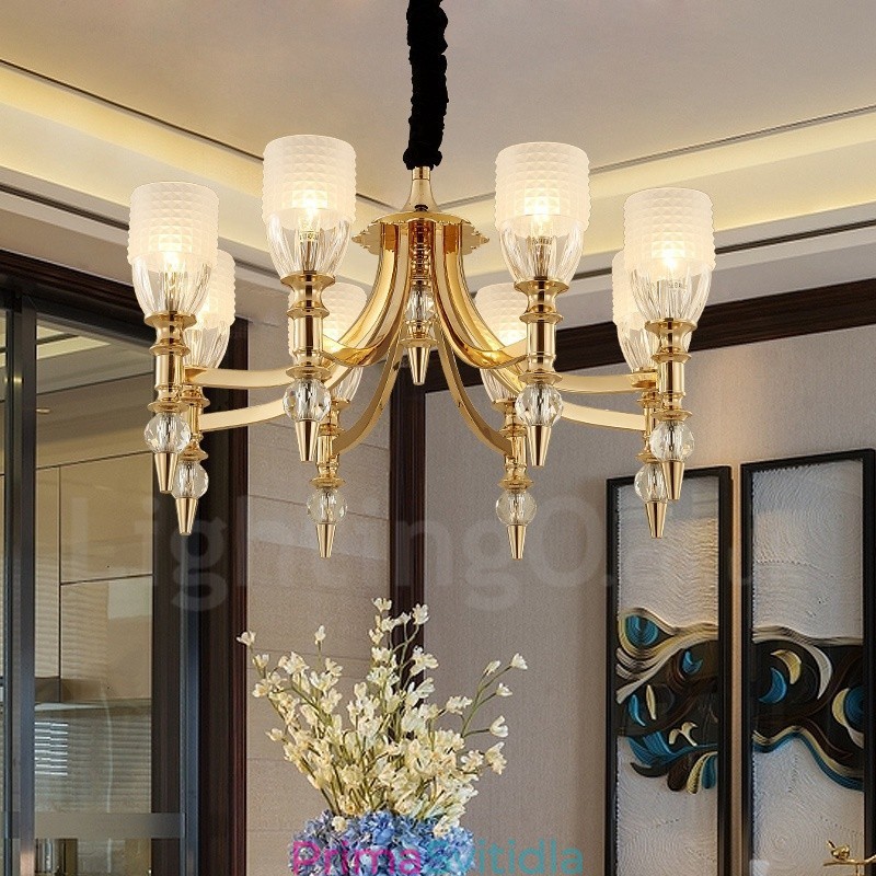 Mediterranean 8 Light Steel Lustr se skleněným stínidlem