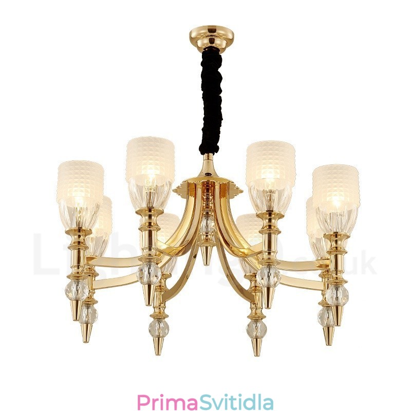 Mediterranean 8 Light Steel Lustr se skleněným stínidlem