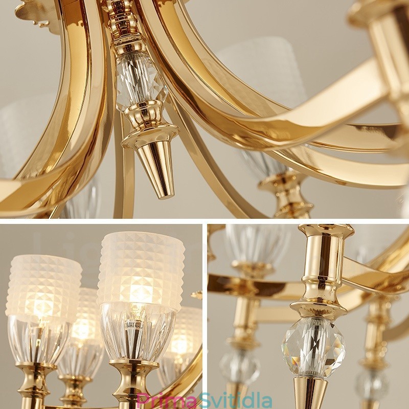Mediterranean 8 Light Steel Lustr se skleněným stínidlem