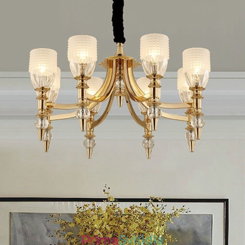 Mediterranean 8 Light Steel Lustr se skleněným stínidlem