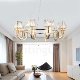 Moderní Contemporary 10 lehkých ocelových závěsných svítidel s křišťálovým stínidlem