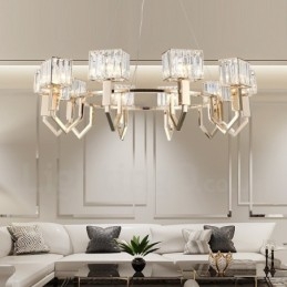 Moderní Contemporary 10 lehkých ocelových závěsných svítidel s křišťálovým stínidlem