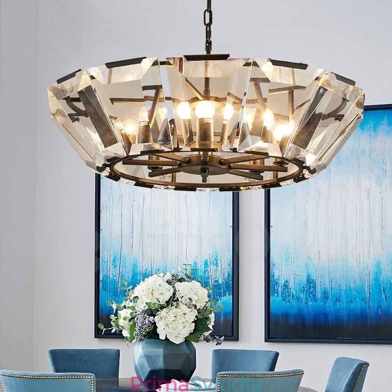 Moderní moderní závěsné svítidlo z 8 lehkých ocelí se stínidlem CrystalGlass