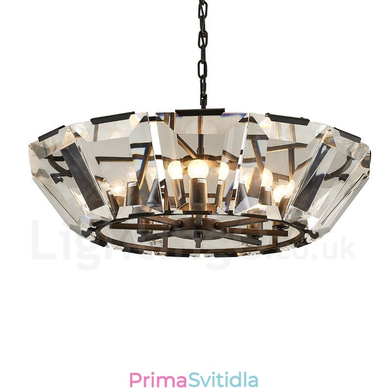 Moderní moderní závěsné svítidlo z 8 lehkých ocelí se stínidlem CrystalGlass