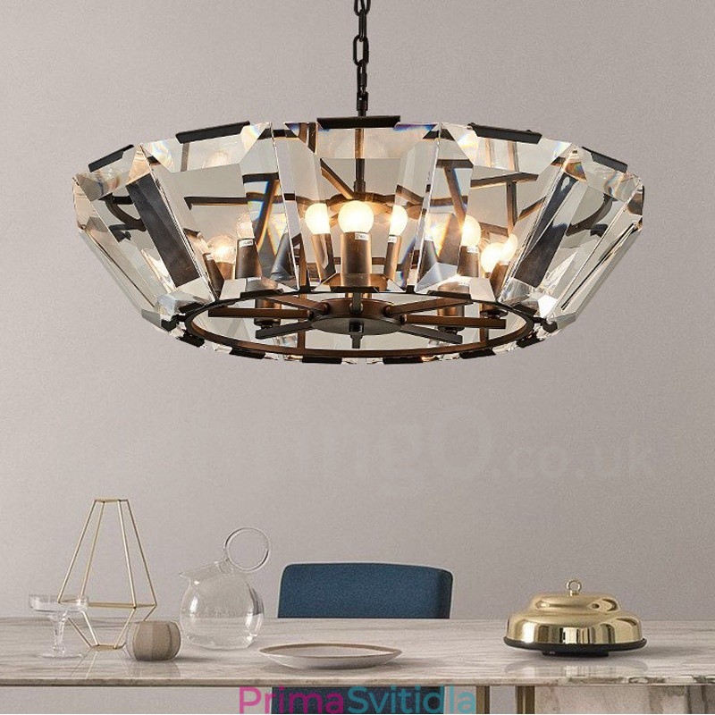 Moderní moderní závěsné svítidlo z 8 lehkých ocelí se stínidlem CrystalGlass