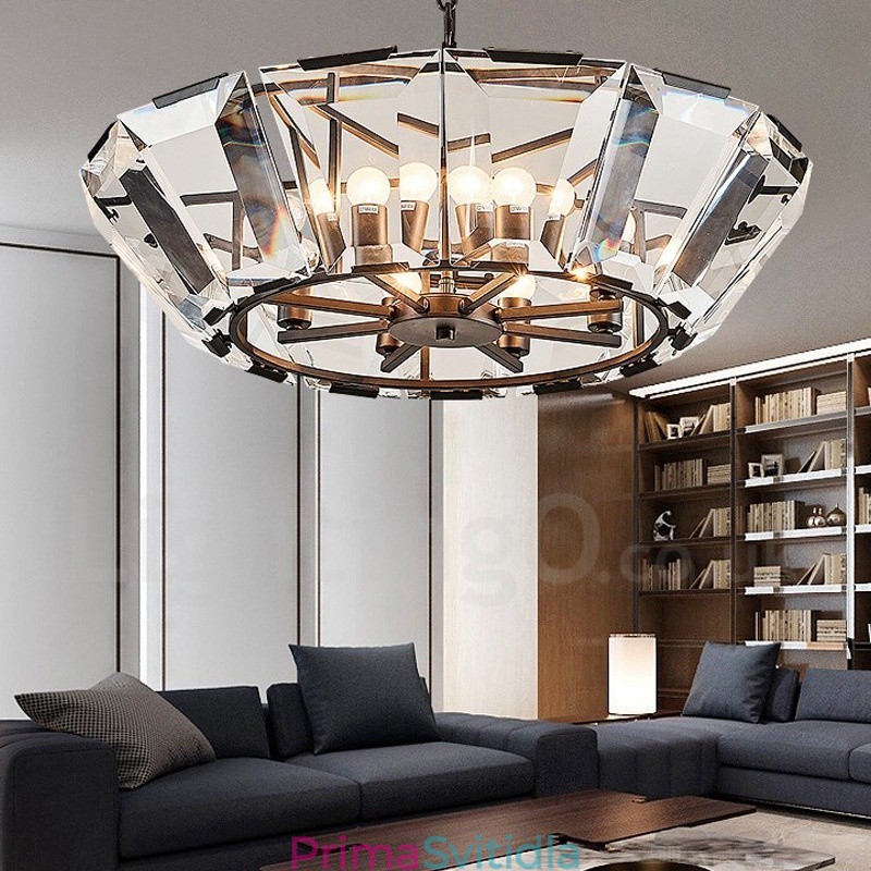 Moderní moderní závěsné svítidlo z 8 lehkých ocelí se stínidlem CrystalGlass