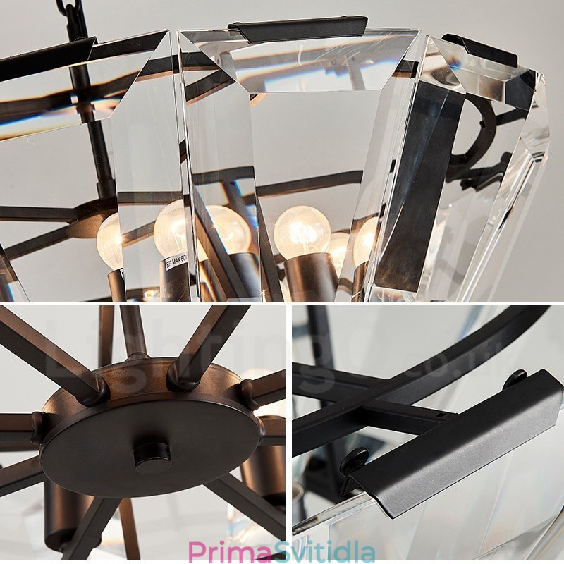 Moderní moderní závěsné svítidlo z 8 lehkých ocelí se stínidlem CrystalGlass