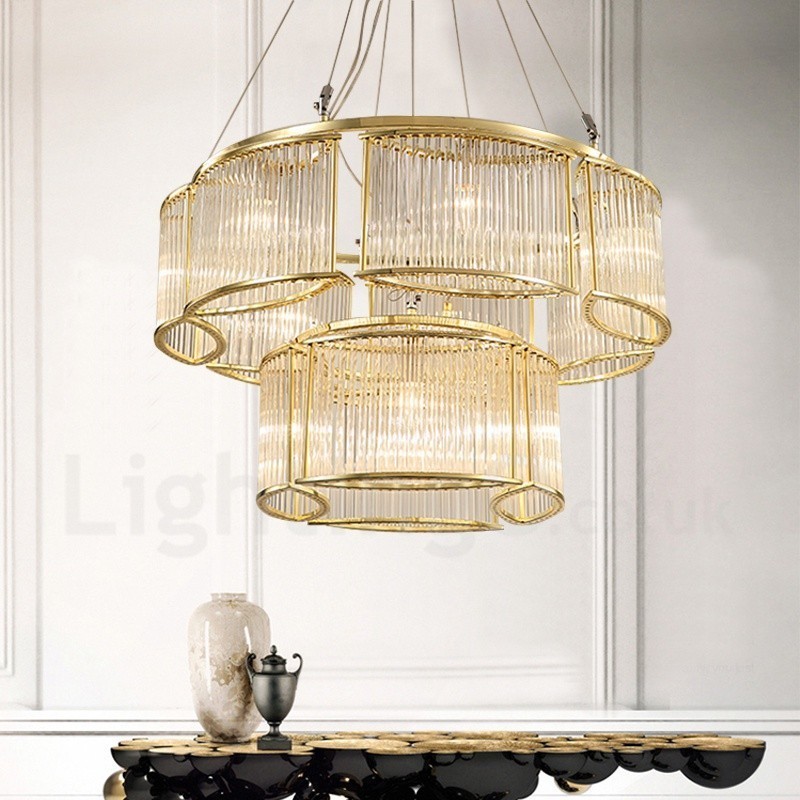 Moderní Contemporary 11 lehké ocelové závěsné svítidlo se stínidlem CrystalGlass