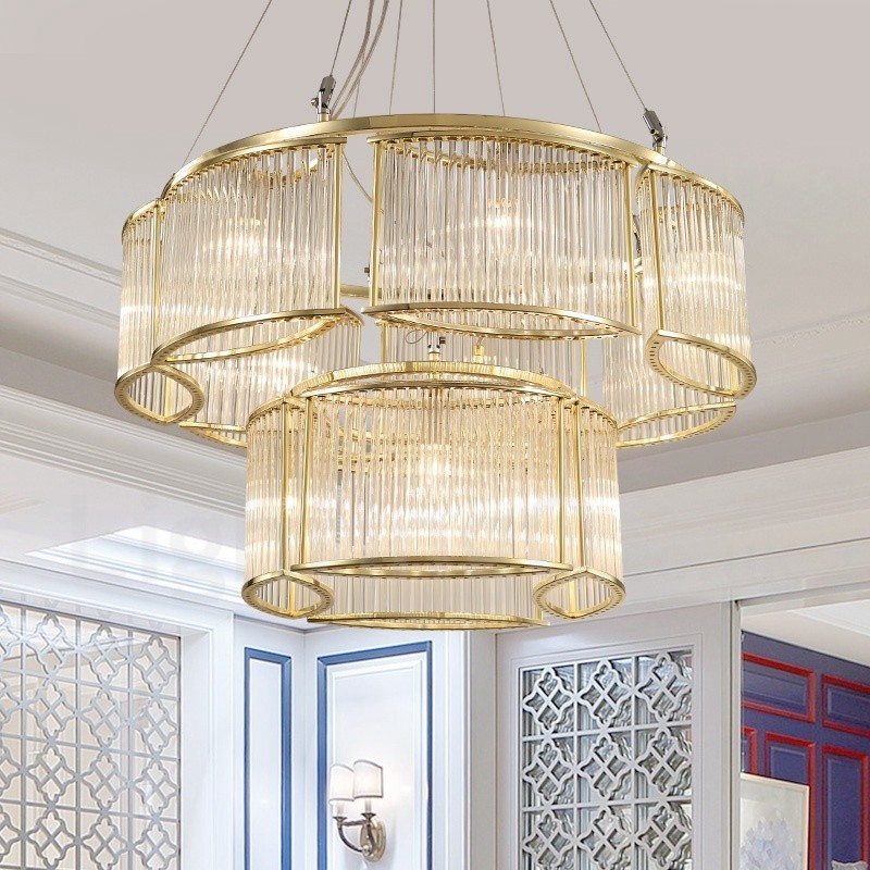 Moderní Contemporary 11 lehké ocelové závěsné svítidlo se stínidlem CrystalGlass