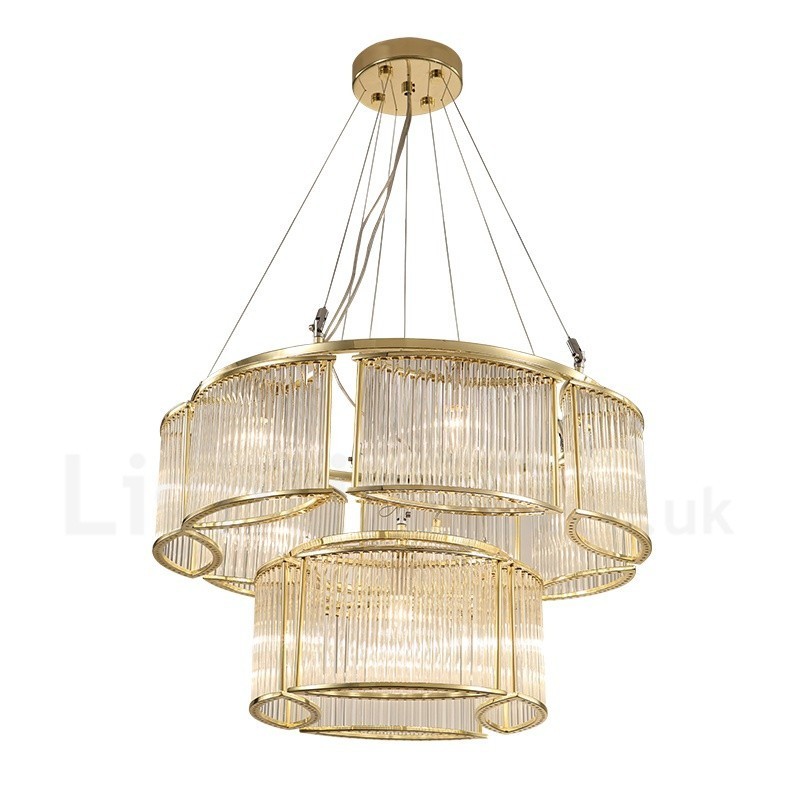 Moderní Contemporary 11 lehké ocelové závěsné svítidlo se stínidlem CrystalGlass