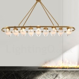 Moderní současné 9 světle mosazné závěsné svítidlo se skleněným stínidlem