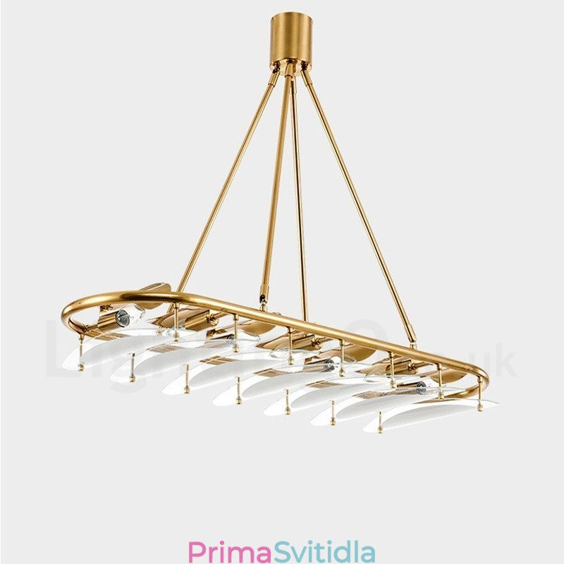 Moderní současné 9 světle mosazné závěsné svítidlo se skleněným stínidlem