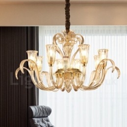 Moderní Contemporary 8 světelný skleněný lustr se skleněným stínidlem
