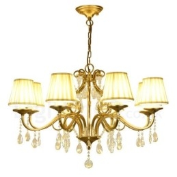 Rustic Lodge 8 Light Crystal Steel Lustr s látkovým stínidlem
