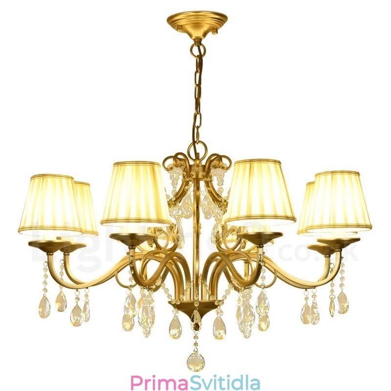 Rustic Lodge 8 Light Crystal Steel Lustr s látkovým stínidlem