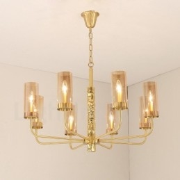 Moderní Contemporary 8 světle mosazný lustr se skleněným stínidlem