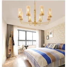 Moderní Contemporary 8 světle mosazný lustr se skleněným stínidlem