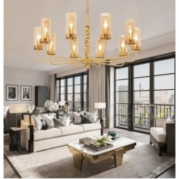 Moderní Contemporary 10 lehkých mosazných lustrů se skleněným stínidlem