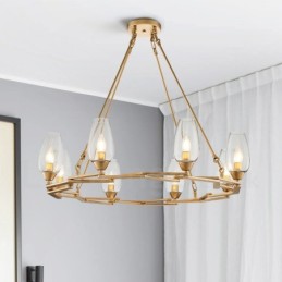 Moderní současné 8 lehké ocelové závěsné svítidlo se skleněným stínidlem