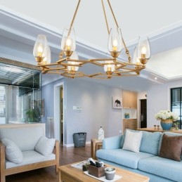 Moderní současné 8 lehké ocelové závěsné svítidlo se skleněným stínidlem