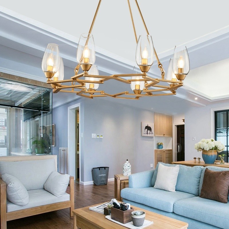 Moderní současné 8 lehké ocelové závěsné svítidlo se skleněným stínidlem