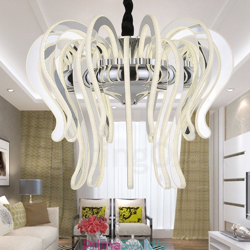 Moderní Contemporary 20 Light Steel Lustr s akrylovým stínidlem