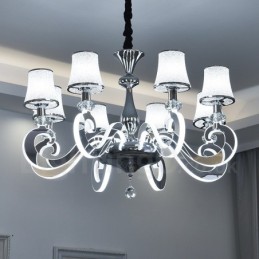 Stmívatelný moderní současný lustr 8 z lehké oceli se skleněným stínidlem