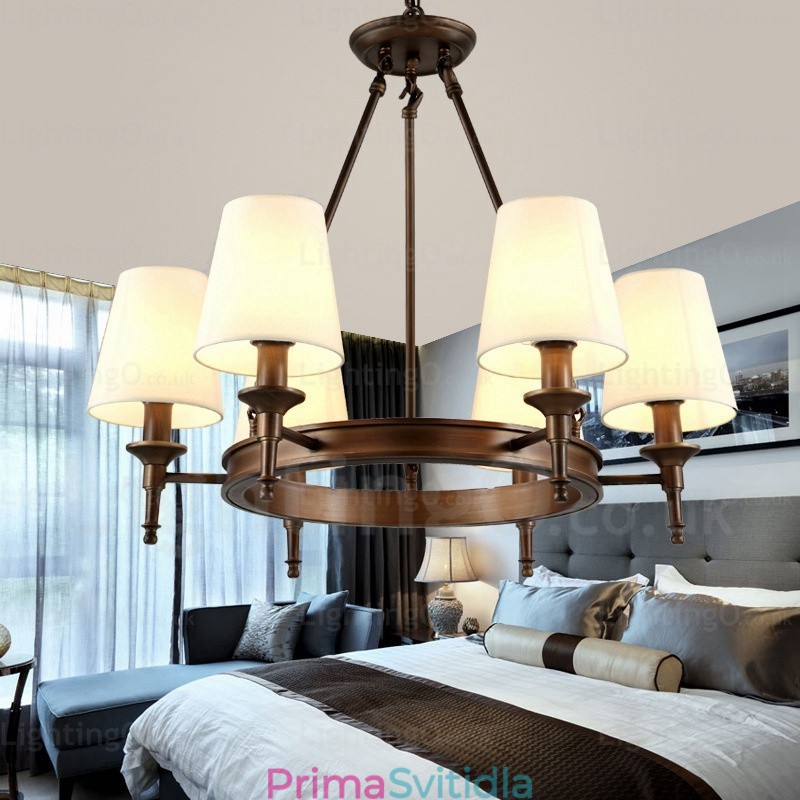 6 Světlé rustikální závěsné svítidlo Nordic Country s látkovým stínidlem